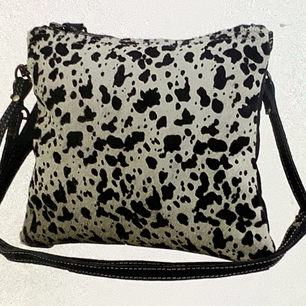 NWT Myra Eventual leather & hairon bag black white crossbody, shoulder, wristlet